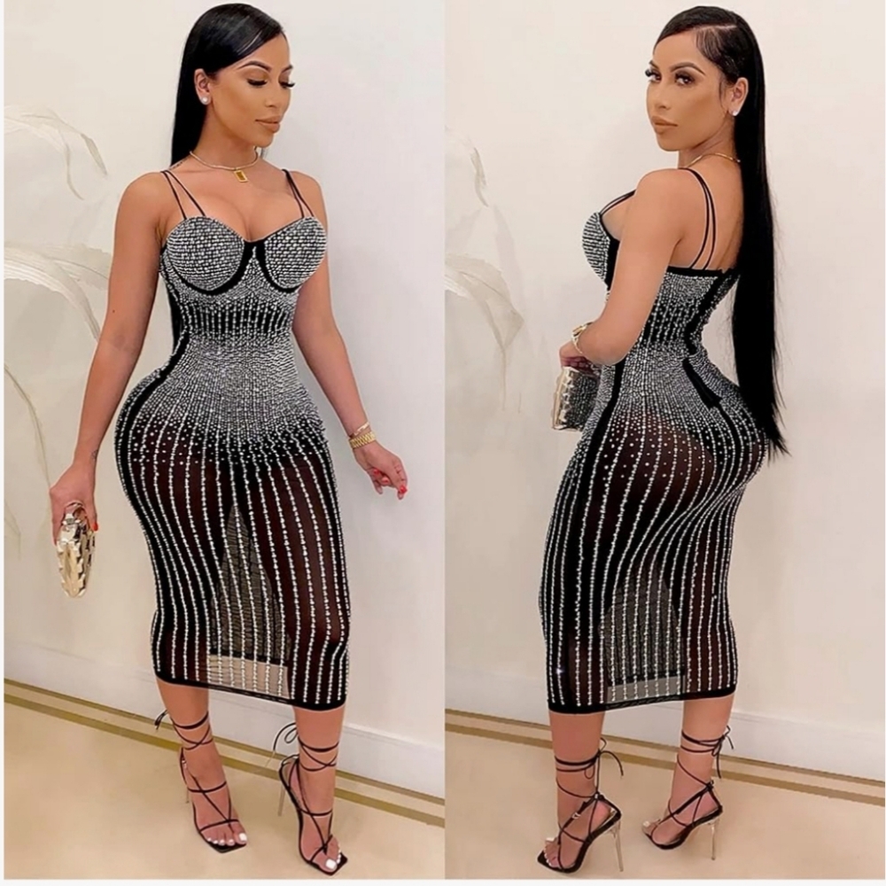 Mesh bodycon bodysuit dress